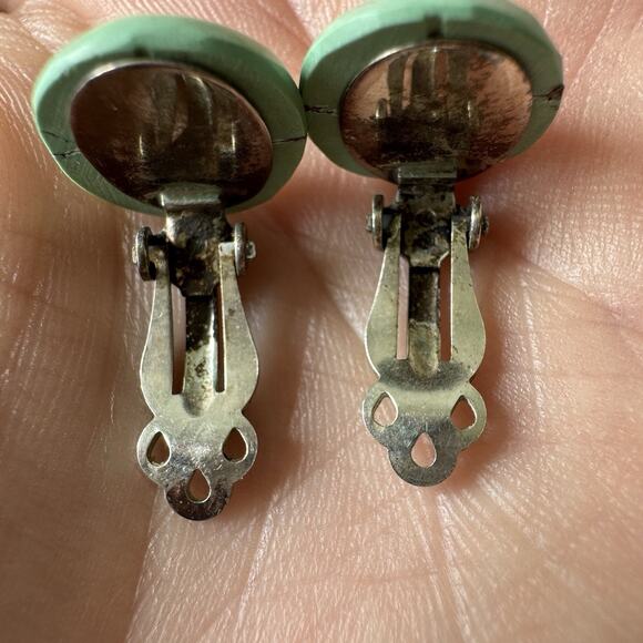 Peyote Bird 925 Sterling Silver Turquoise Green Natural Stone Clip On Earrings - Picture 4 of 5